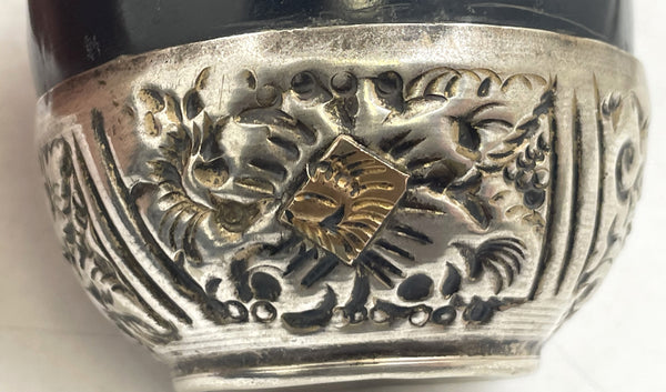 Argentinian Silver and 18K Gold Inlaid Mate Cup with Straw