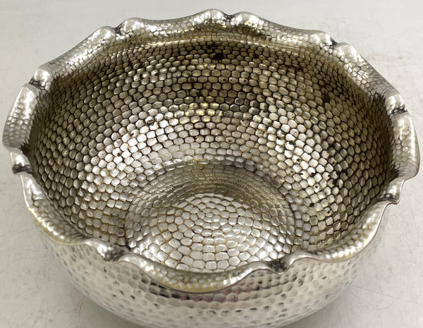 Strube German Silver Hammered Centerpiece Bowl in Jugendstil Style from Early 20th Century
