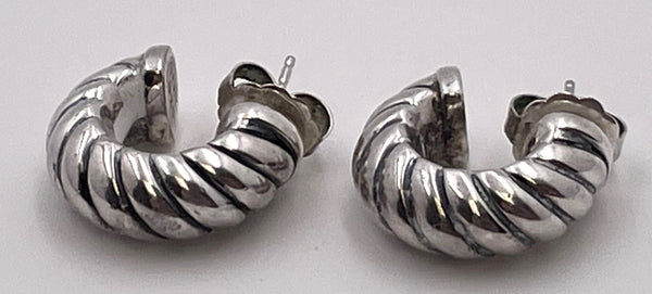 Pair of David Yurman Sterling Silver Sculpted Cable Earrings in Original Pouch