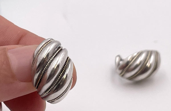 Pair of Tiffany & Co. Sterling Silver & Yellow Gold Shell Earrings in Original Pouch