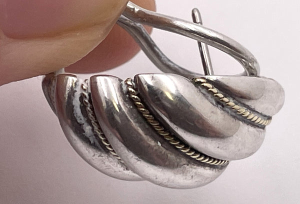 Pair of Tiffany & Co. Sterling Silver & Yellow Gold Shell Earrings in Original Pouch