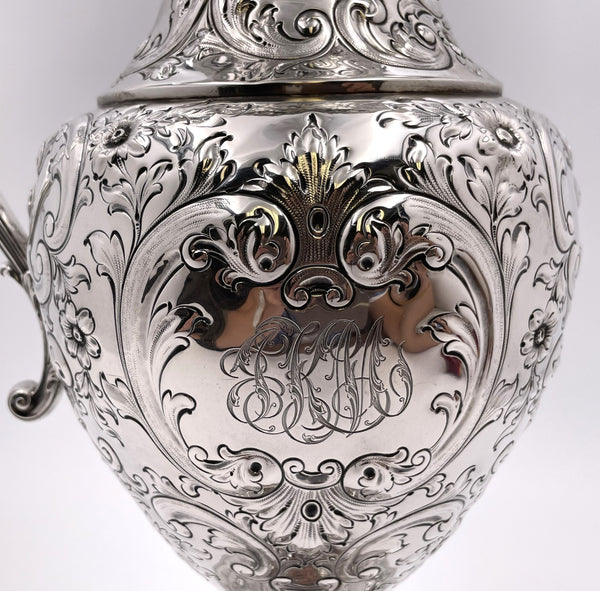 Howard & Co. Sterling Silver Large Ewer Pitcher in Repousse Pattern from Late 19th Century