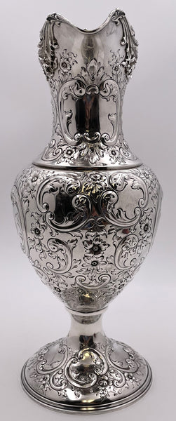 Howard & Co. Sterling Silver Large Ewer Pitcher in Repousse Pattern from Late 19th Century