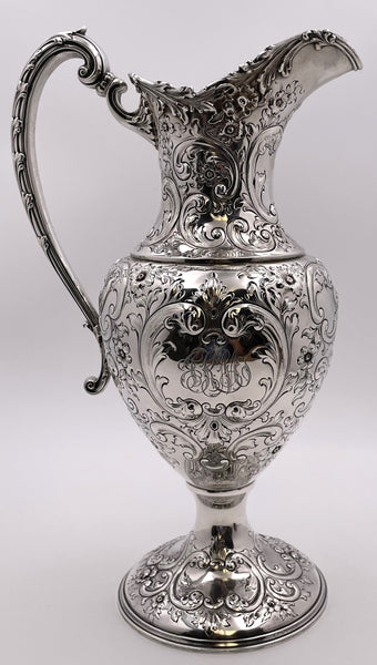 Howard & Co. Sterling Silver Large Ewer Pitcher in Repousse Pattern from Late 19th Century