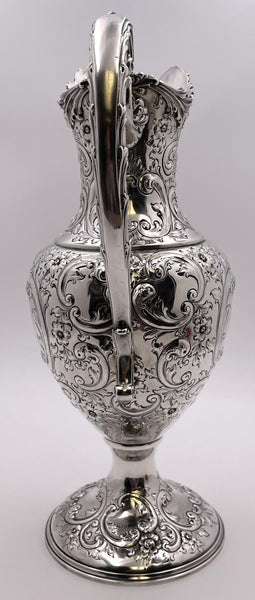 Howard & Co. Sterling Silver Large Ewer Pitcher in Repousse Pattern from Late 19th Century
