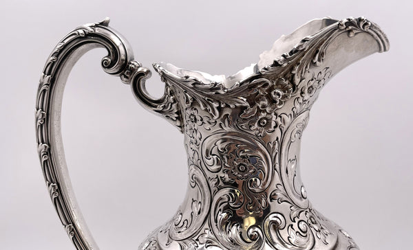 Howard & Co. Sterling Silver Large Ewer Pitcher in Repousse Pattern from Late 19th Century