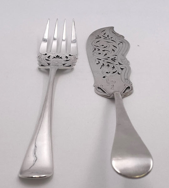 Elkington Set of 2 English Sterling Silver Victorian Fish Servers from 1886