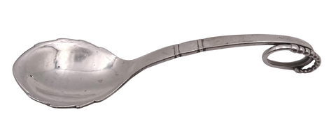 Georg Jensen Hammered Sterling Silver Pea in Pod Jam Serving Spoon #41