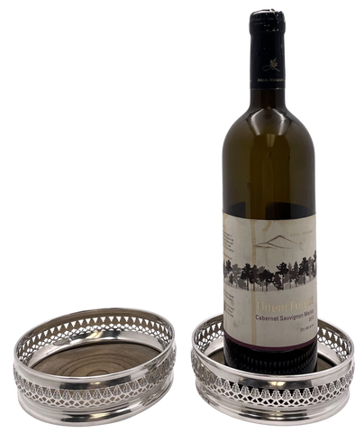 Pair of English Sterling Silver & Wood Coasters