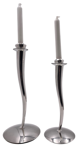Rare Pair of Pomellato Sterling Silver Candlesticks in Mid-Century Modern Style