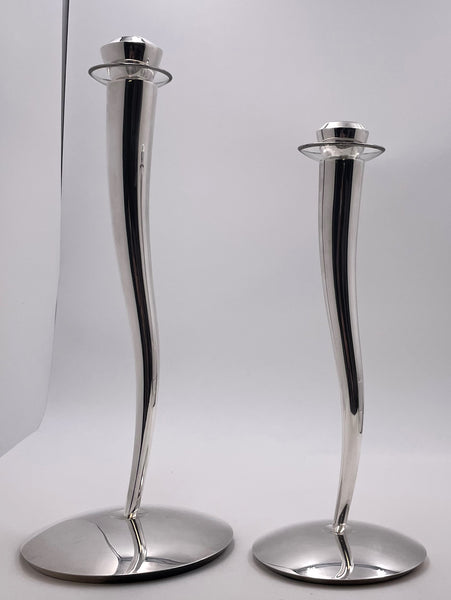Rare Pair of Pomellato Sterling Silver Candlesticks in Mid-Century Modern Style