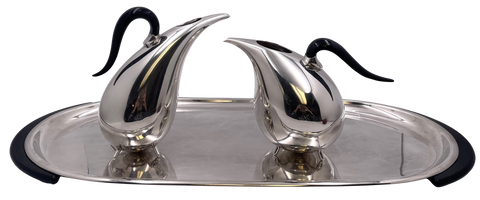 Rare Pomellato Sterling Silver Set of 2 Pitchers on Tray in Mid-Century Modern Style