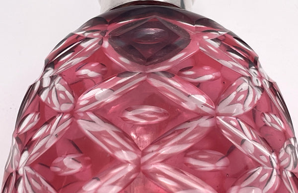 English Sterling Silver & Cranberry Cut Glass 1902 Flask