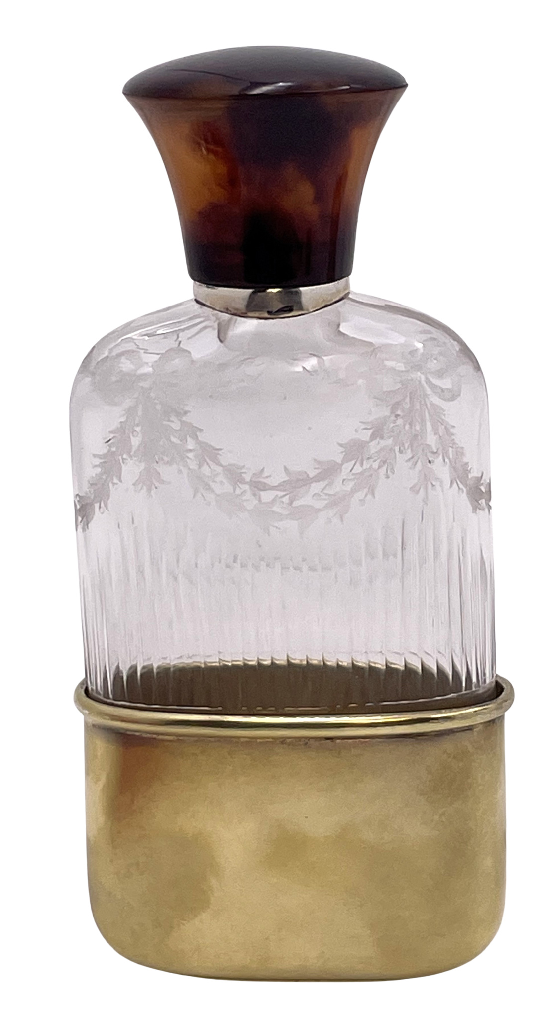 C. J. Fox English Gilt Sterling Silver & Glass 1919 Flask