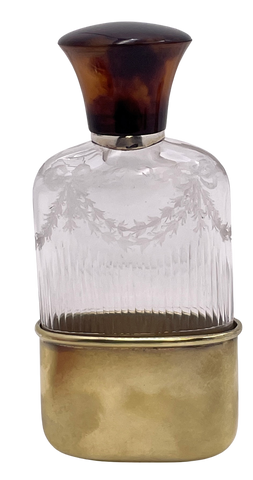 C. J. Fox English Gilt Sterling Silver & Glass 1919 Flask