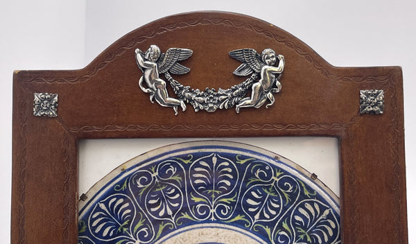 William Scott English Leather and Sterling Silver Picture Frame with Putti