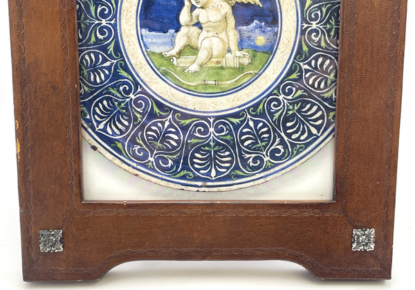 William Scott English Leather and Sterling Silver Picture Frame with Putti