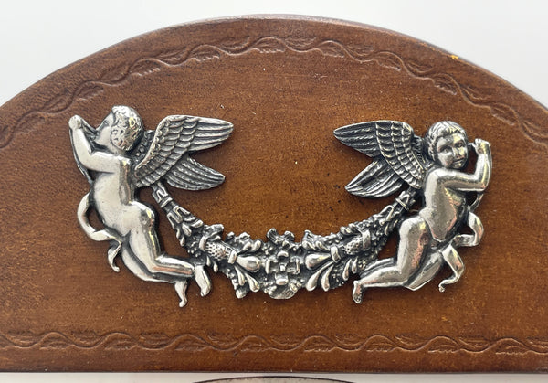 William Scott English Leather and Sterling Silver Picture Frame with Putti