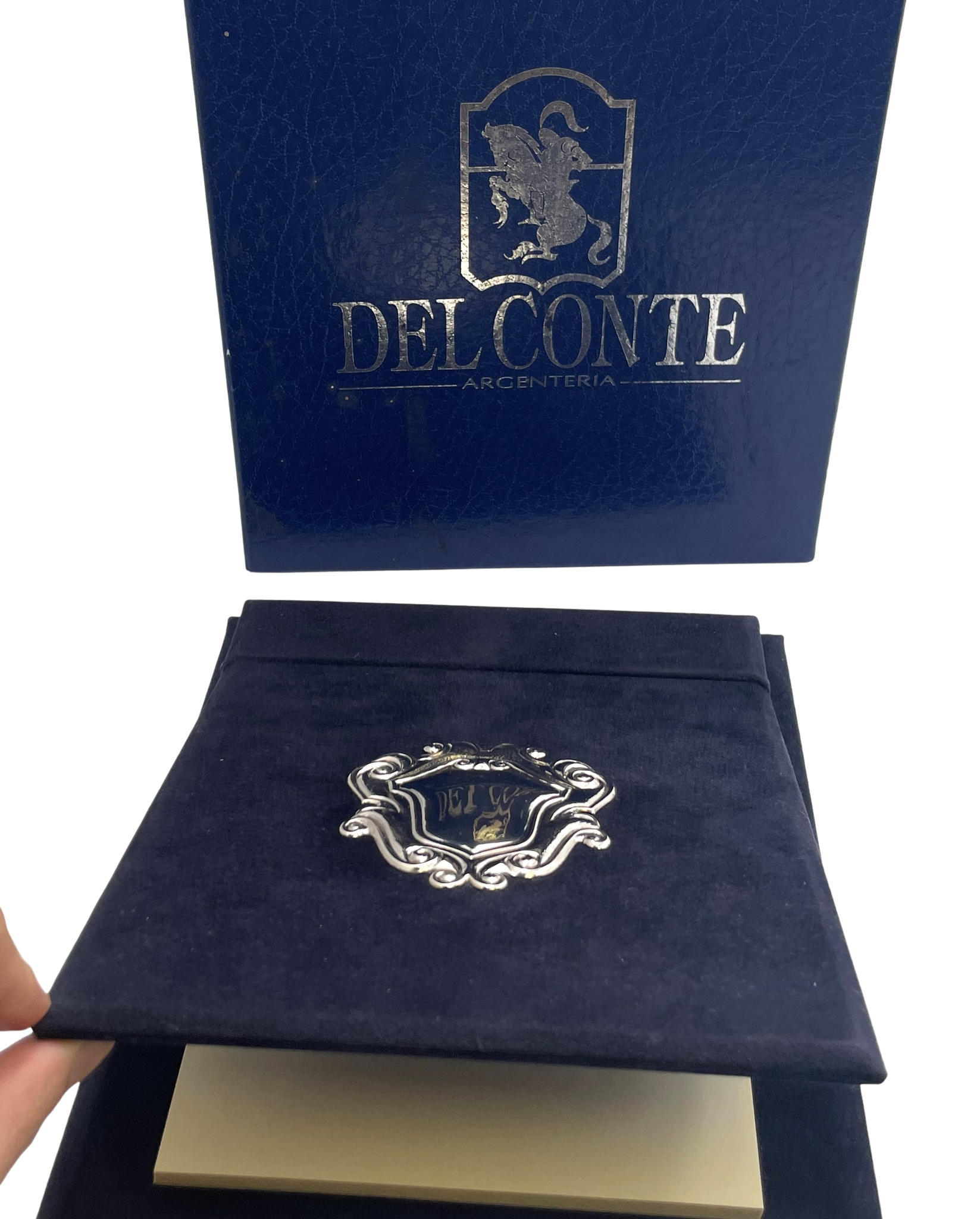 Del Conte Italian Felt and Sterling Silver Desk Pad Holder New in Box