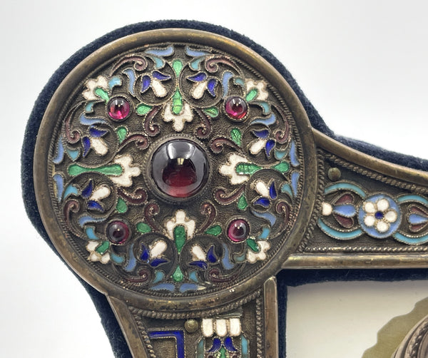 Set of 3 Russian Enamel & Silver Picture Frames from Late 19th Century