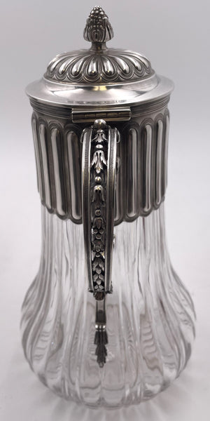 Pair of French Sterling Silver and Cut Glass Carafes/ Pitchers from Late 19th Century