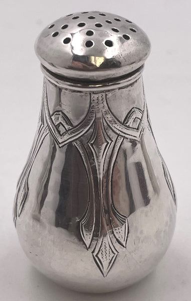 Lebolt Pair of Sterling Silver Hammered Salt & Pepper Shakers in Arts & Crafts Style