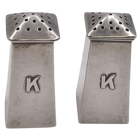 Pair of Lebolt Sterling Silver Hammered Salt & Pepper Shakers in Arts & Crafts Style