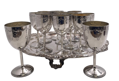 Set of 12 International Sterling Silver Goblets on Matching Tray