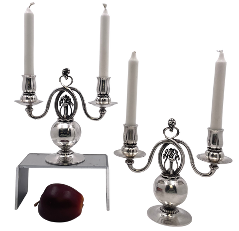 Pair of Georg Jensen Sterling Silver 2-Light Candelabra #324 Pomegranate