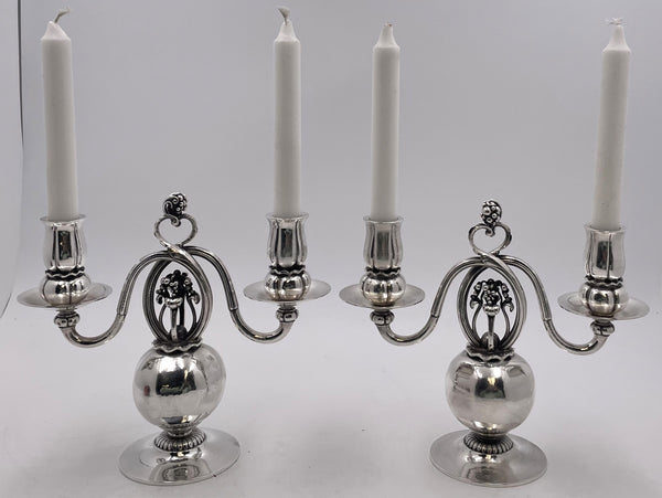 Pair of Georg Jensen Sterling Silver 2-Light Candelabra #324 Pomegranate