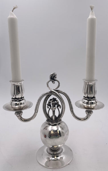 Pair of Georg Jensen Sterling Silver 2-Light Candelabra #324 Pomegranate