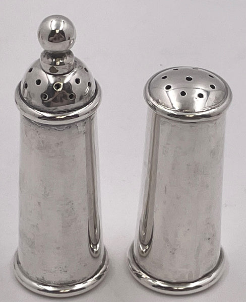 William Seitz Pair of Handwrought Sterling Silver Salt & Pepper Shakers in Arts & Crafts Style