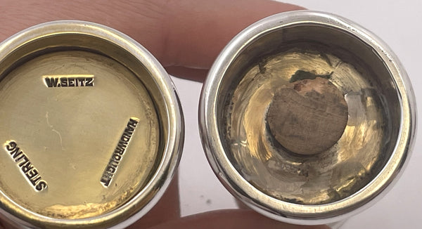 William Seitz Pair of Handwrought Sterling Silver Salt & Pepper Shakers in Arts & Crafts Style