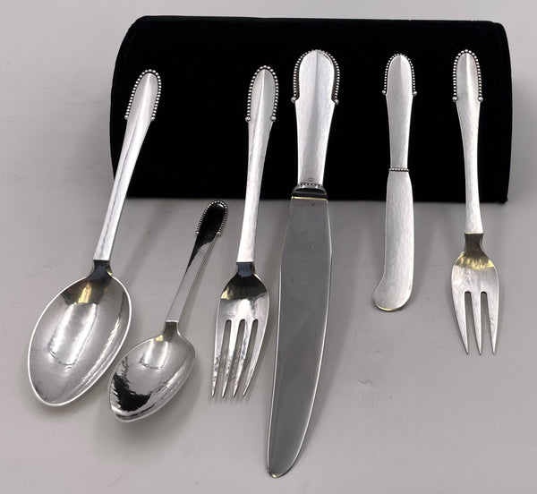 Georg Jensen Sterling Silver 48-Piece Beaded Flatware Set for 8