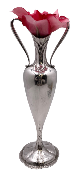 Sterling Silver Two-Handled Amphora Hammered Fluted Vase