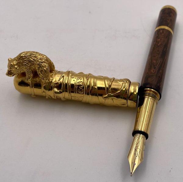 Michel Audiard "Wild Kingdom" Gilt Sterling Silver and Wood Limited Edition Fountain Pen