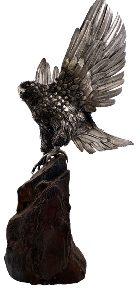 Rare Gianmaria Buccellati Monumental Sterling Silver Eagle Sculpture on Jasper Rock