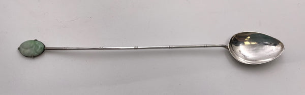 Set of 6 Asian Silver and Jade Dessert Spoons