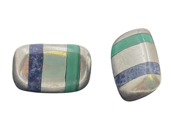 Pair of Mexican Sterling Silver & Enamel Earrings in Art Deco Style