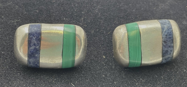 Pair of Mexican Sterling Silver & Enamel Earrings in Art Deco Style