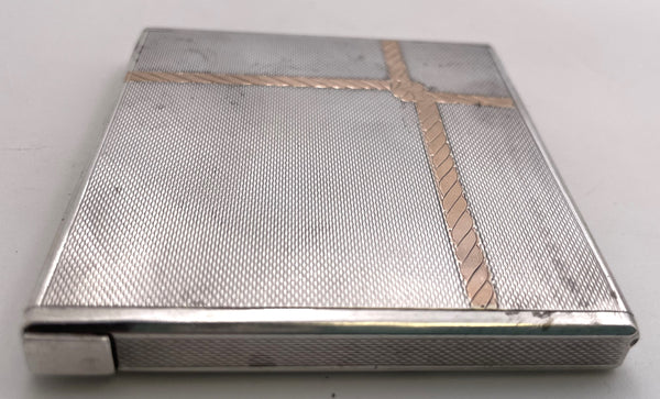 Austrian Sterling Silver Compact with Gold Inlaid & Mirror Engine Turned