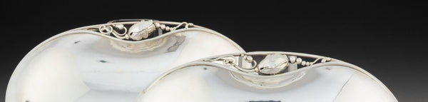 Two Georg Jensen No. 2B Blossom Pattern Silver Oval Serving Bowls