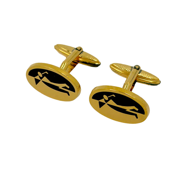 Dunhill Black Enamel and Gilt Sterling Silver Cufflinks