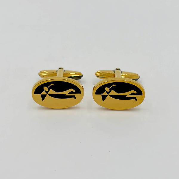 Dunhill Black Enamel and Gilt Sterling Silver Cufflinks