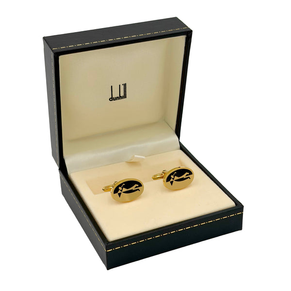 Dunhill Black Enamel and Gilt Sterling Silver Cufflinks