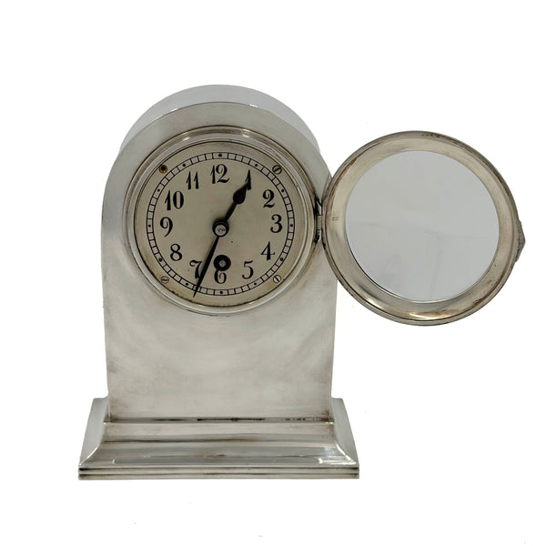 CE Keyser German Continental Silver Desk / Mantel Clock from Early 20th Century