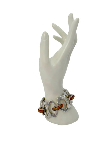 Sterling Silver & Bone Bracelet in Mid-Century Modern Style