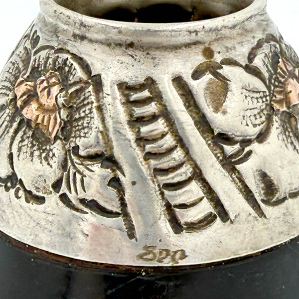 Argentinian Silver and 18K Gold Inlaid Mate Cup with Straw