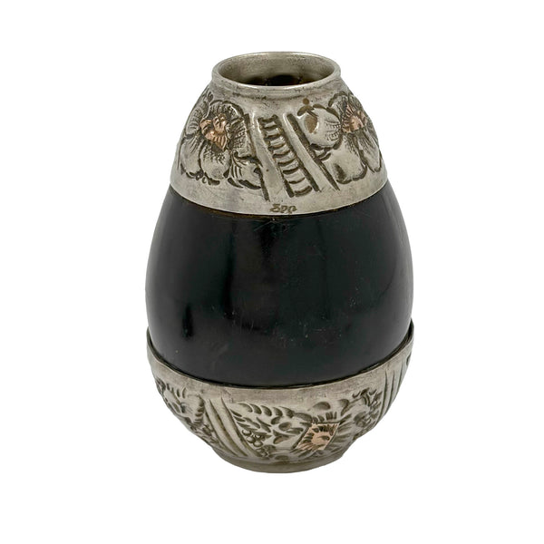 Argentinian Silver and 18K Gold Inlaid Mate Cup with Straw