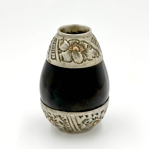 Argentinian Silver and 18K Gold Inlaid Mate Cup with Straw